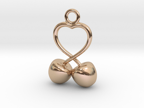 Two Cherries And Heart We in 14k Rose Gold Plated Brass