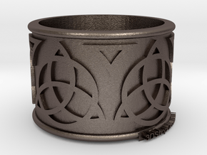 Celtic Ring Bene4 in Polished Bronzed Silver Steel
