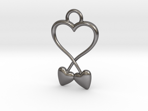 Two Hearts And One Heart in Polished Nickel Steel
