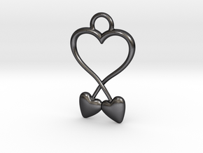 Two Hearts And One Heart in Polished and Bronzed Black Steel