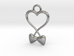 Two Hearts And One Heart in Natural Silver
