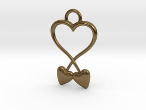 Two Hearts And One Heart in Natural Bronze
