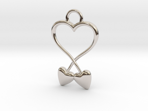 Two Hearts And One Heart in Rhodium Plated Brass