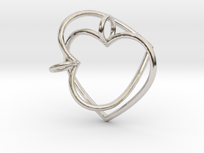 Two Hearts Interlocking in Rhodium Plated Brass