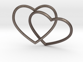 Two Hearts Interlocking Pendant in Polished Bronzed Silver Steel