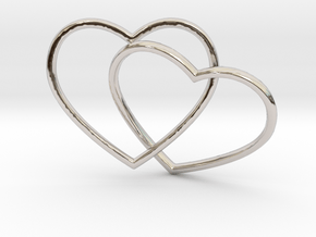Two Hearts Interlocking Pendant in Rhodium Plated Brass
