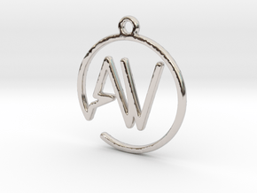 A & V Monogram Pendant in Rhodium Plated Brass