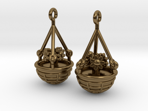 Hanging Basket Earrings in Polished Bronze
