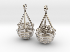 Hanging Basket Earrings in Rhodium Plated Brass