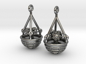 Hanging Basket Earrings in Polished Silver