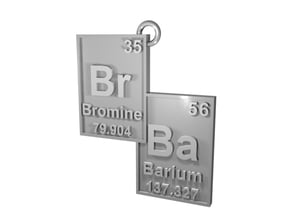 "Br/Ba" Bromine and Barium Periodic Table Pendant in Natural Silver