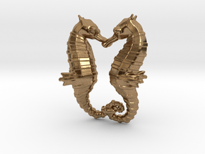 'Hippocampus Love' (Seahorse) LOVE Pendant, Charm in Natural Brass