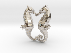 'Hippocampus Love' (Seahorse) LOVE Pendant, Charm in Rhodium Plated Brass