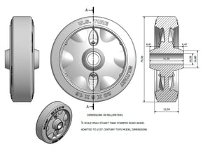 1/6 Adapted Road Stamped Wheel Stuart in White Processed Versatile Plastic