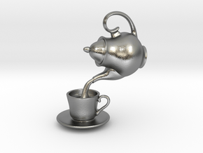 Teapot and Cup Pendant in Natural Silver