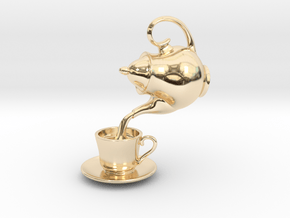 Teapot and Cup Pendant in 14K Yellow Gold