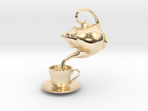 Teapot and Cup Pendant in 14k Gold Plated Brass