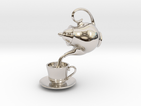 Teapot and Cup Pendant in Rhodium Plated Brass