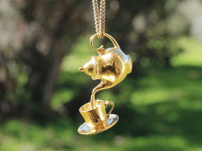 Teapot and Cup Pendant in Polished Brass