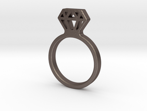 Diamond ring Ginetta in Polished Bronzed Silver Steel: Medium