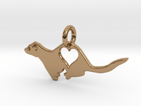 Small ferret love heart pendant in Polished Brass