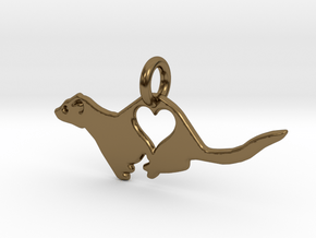 Small ferret love heart pendant in Polished Bronze