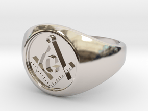 Masonic Ring size 10 in Rhodium Plated Brass