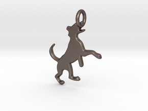 Dog Jumping with flat back 2mm thick in Polished Bronzed Silver Steel