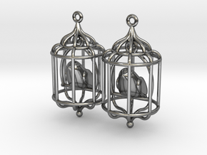 Bird in a Cage 02 in Polished Silver (Interlocking Parts)