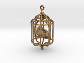 Bird in a Cage Pendant 02 in Natural Brass (Interlocking Parts)