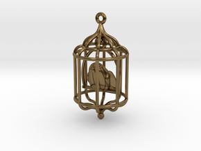Bird in a Cage Pendant 02 in Polished Bronze (Interlocking Parts)