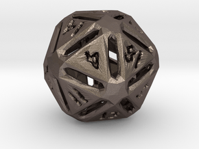 Rough Poly D20 in Polished Bronzed Silver Steel