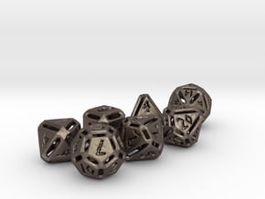 Rough Poly Dice Set in Polished Bronzed Silver Steel