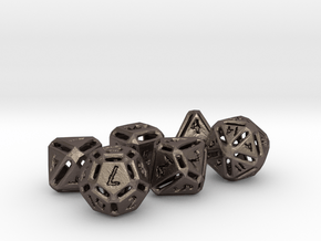 Rough Poly Dice Set NO D00 in Polished Bronzed Silver Steel