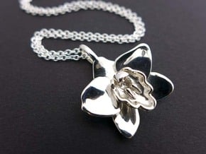 Cymbidium Boat Orchid Pendant in Polished Silver