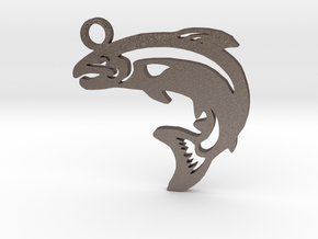 Trout Pendant in Polished Bronzed Silver Steel