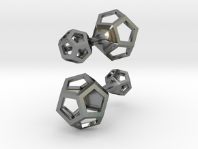Dodecahedron cufflinks in Polished Silver