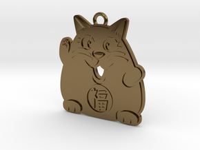 Lucky Cat Keychain in Polished Bronze
