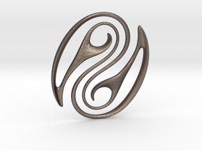 Wave Pounamu Pendant in Polished Bronzed Silver Steel