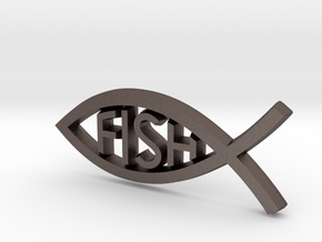 Literal Fish Emblem in Polished Bronzed Silver Steel: Small