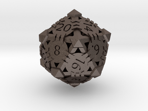 D20 - Andrew Bell 3d - Geometric Design 1 in Polished Bronzed Silver Steel