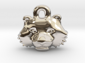 Tiger Face Pendant Charm in Rhodium Plated Brass
