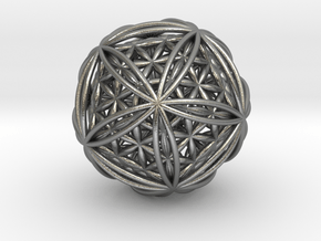 Icosasphere w/Nest Flower of Life Icosahedron 1.8" in Natural Silver