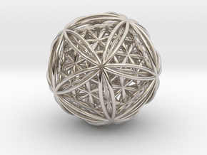 Icosasphere w/Nest Flower of Life Icosahedron 1.8" in Rhodium Plated Brass
