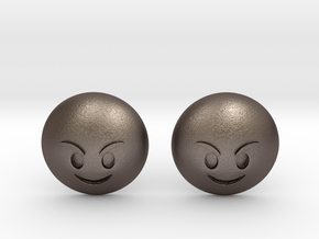 Evil Smile Emoji in Polished Bronzed Silver Steel