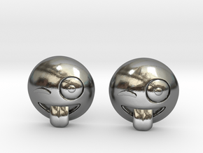 Winking Emoji in Polished Silver