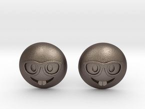 Nerd Emoji in Polished Bronzed Silver Steel