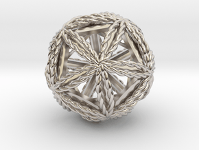 Twisted Icosasphere w/ nested Icosahedron 1.8" in Rhodium Plated Brass