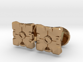 Portal companion cube cufflinks in Polished Brass