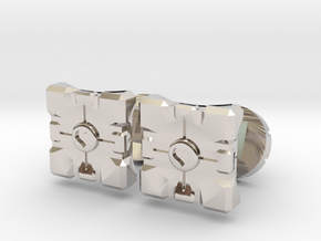 Portal companion cube cufflinks in Platinum